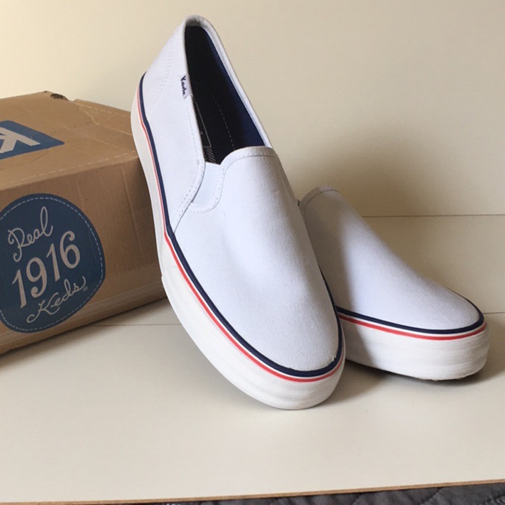 Keds Women’s Double Decker White Canvas Slip ons